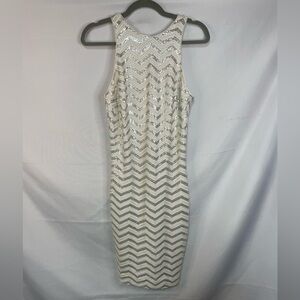 CACHE sheath dress, Elegant Silver Chevron Dress
